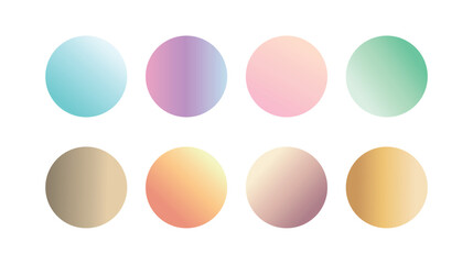 A set of eight gradient pallete color abstract circles with vibrant colors swatches set. Perfect for editing purpose, or backgrounds, logos, web elements, futuristic design, pastel color. Vector