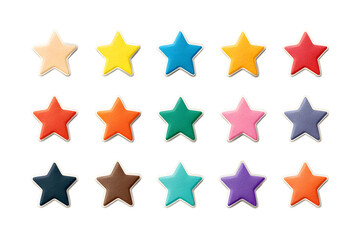 Obraz premium Colorful star icon set pastel shiny award rating playful accent. Isolated on transparent.