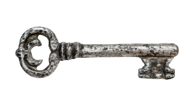 Antique Key Against Black Background