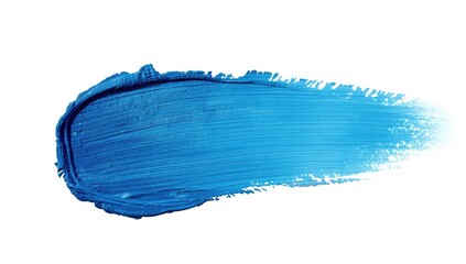 Fototapeta premium Striking blue paint stroke spreads horizontally across a clean, bright white background, demonstrating texture and brushwork with a vivid, saturated color, appearing to be a single smooth application