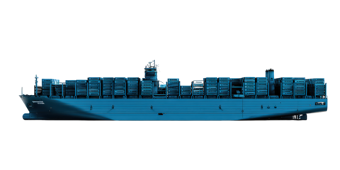 Blue Cargo Ship at Sea