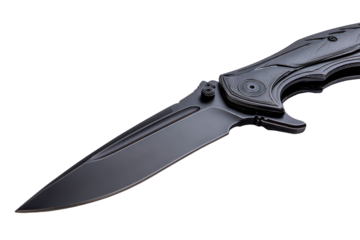 Closeup View Of Black Knife With Intricate Patterned Handle