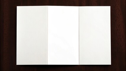 Three blank white panels on a dark wooden surface