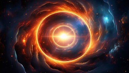 Obraz premium cosmic nebula fiery ring and central light