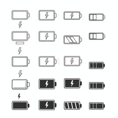 Dynamic battery level icons showcasing power charge status from empty to full, perfect for tech interfaces and energy concepts