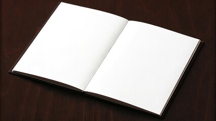 Open blank white book or notebook on a dark wooden surface