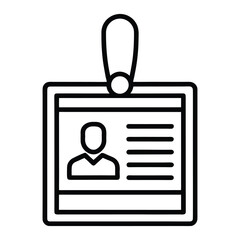 Black outline icon of a hanging identification badge id card lanyard