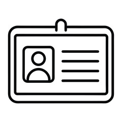 Black outline icon of a name tag with photo and text lines id card identification
