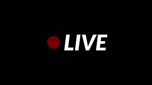Animation of live button with , 4k simple live streaming icon animation, transparent background live streaming and broadcasting in 4k  with alpha channel.