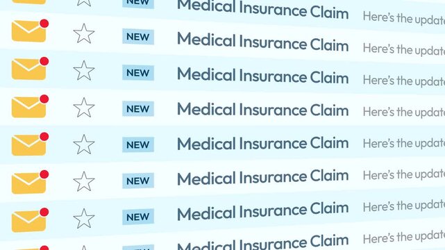 Medical Insurance Claim emails list scrolling on the screen 4k animation, health, insurance, claim, money
