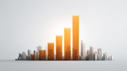 Rising Bar Graph Over City Skyline Illustrating Economic Growth and Development in Urban Business Environment