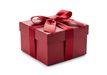 Obraz premium Red gift box with ribbon isolated on white background