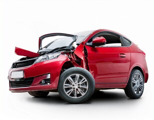 red car accident isolated on a white background