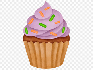 Halloween cupcake with purple frosting sprinkles sweet spooky festive Vector.