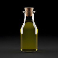 Glass jar of olive oil with cork,
