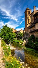Picturesque Spanish village by a river