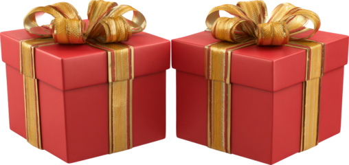 Two red gift box with gold ribbon for happy celebration surprise