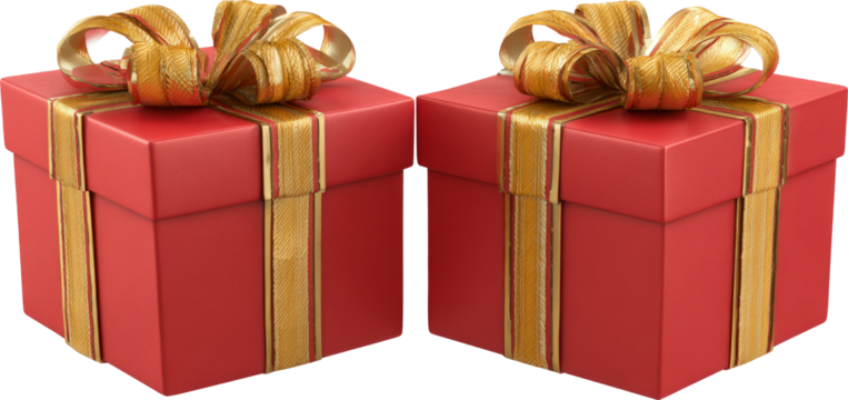 Two red gift box with gold ribbon for happy celebration surprise