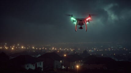 Unidentified drones flying in the sky, raising concerns of privacy and security surveillance