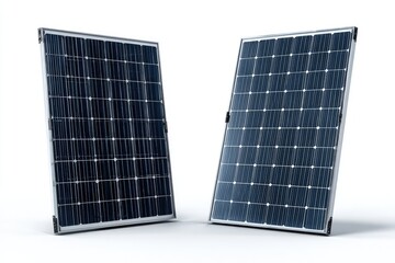 Two solar panels angled, isolated on white