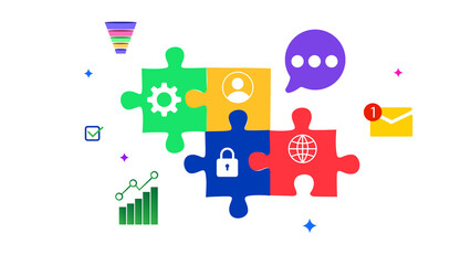 Colorful Puzzple with business connecting to each other concept, transparent png