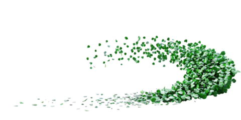 Abstract Green Particles Swirling on Black Background