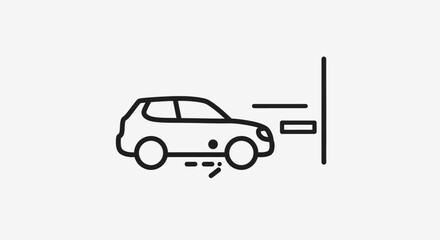 Line drawing of a car crashing into a wall, depicting an accident or collision.