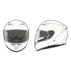 White full face helmet isolated on white background, vector illustration