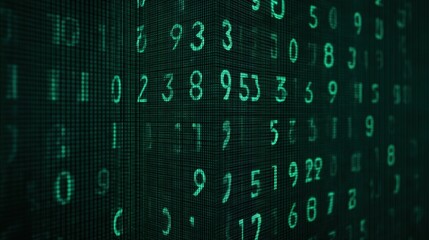 Abstract digital background featuring cascading green numbers creating a matrix effect, perfect for technology, cyber, and computer security themes