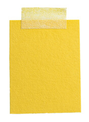 Cut out blank yellow paper memo note with texture and adhesive sticky tape with copy space for text, isolated transparent png background design element