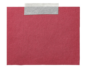 Piece of blank red paper memo note with texture and adhesive sticky tape with copy space for text, isolated transparent png background design element