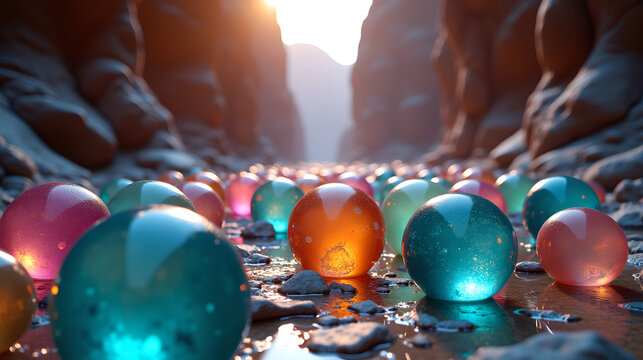 Shining Gem Spheres in a Sunlit Canyon


