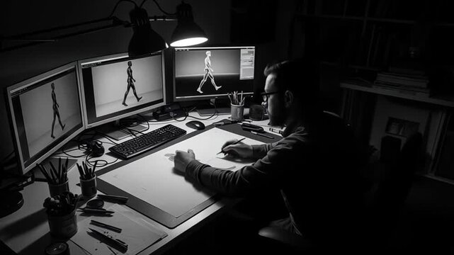 Drawing Animated Figure at Desk Animation Design Process