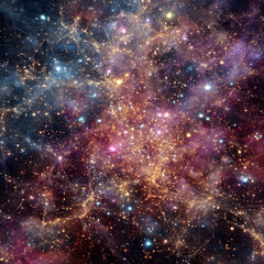 Fototapeta premium Colorful cosmic nebula with glowing stars, swirling gas clouds, and intricate quantum realm patterns, evoking sense of wonder and mystery in deep space exploration