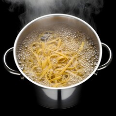 Stainless steel pot filled with boiling pasta, 