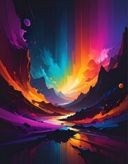 Colorful Mountain Landscape Painting.