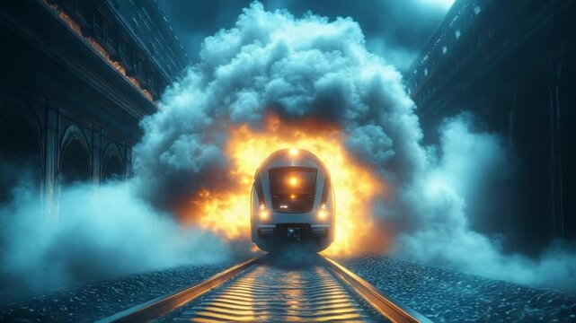 Dramatic Train Explosion in Tunnel.