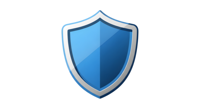 Blue shield icon with white outline isolated on transparent background - Powered by Adobe