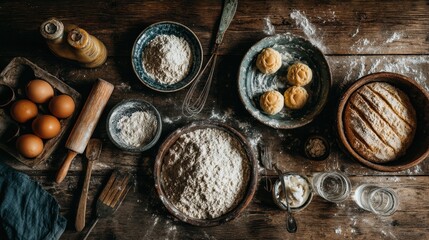 A rustic wooden table displaying freshly baked pies in autumn hues