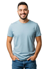 Fototapeta premium portrait of a young man wearing light blue T-Shirt isolated on white