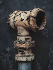 Broken Industrial Plastic Pipe with Deep Cracks