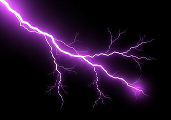 Purple lightning bolt striking in the dark night sky