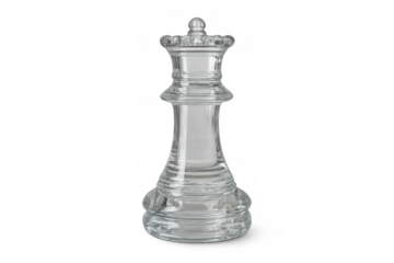 Glass chess queen piece on transparent background