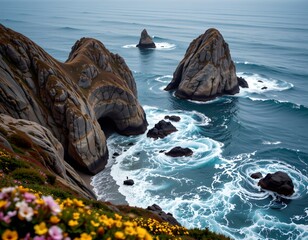 The rugged beauty of the Farallon Islands, known for their iconic rock formations