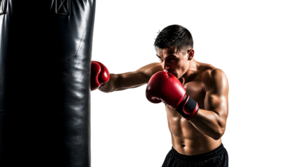 Male Boxer Training With Punching Bag Demonstrates Strength And Determination