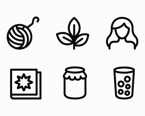 A Collection of Whimsical Illustrations Featuring Knitting Yarn, a Fresh Leaf, a Woman, Star Cards, a Jam Jar and a Fizzy Drink
