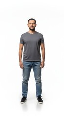 Fototapeta premium Standing Male Model in Casual Attire, Studio Setting, Lifestyle Photograph, Minimalist White Background