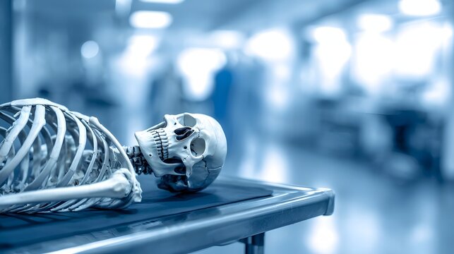 Human Skeleton on Table in a Clinical and Medical Setting