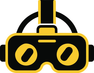 Stylized icon of a virtual reality headset with yellow and black colors