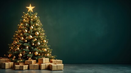 Fototapeta premium Christmas tree with golden ornaments
